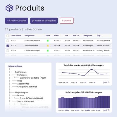 Gérez l'ensemble de vos produits, ainsi que leurs stocks et leurs prix